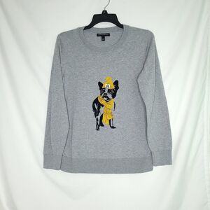 Banana Republic Women's Dog Graphic Gray Cotton Pullover Sweater Large